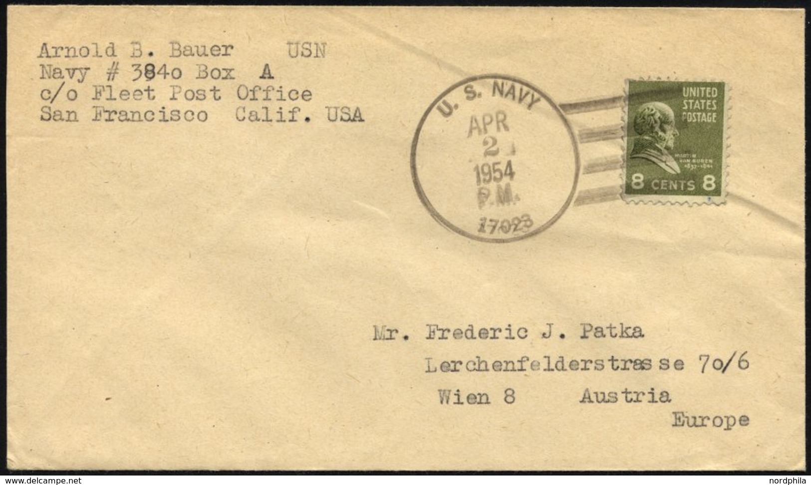 FELDPOST 1954, Feldpostbrief Aus Taiwan über Das Amerikanische Haupt-Feldpostamt In San Francisco Nach Wien, Mit Feldpos - Gebraucht