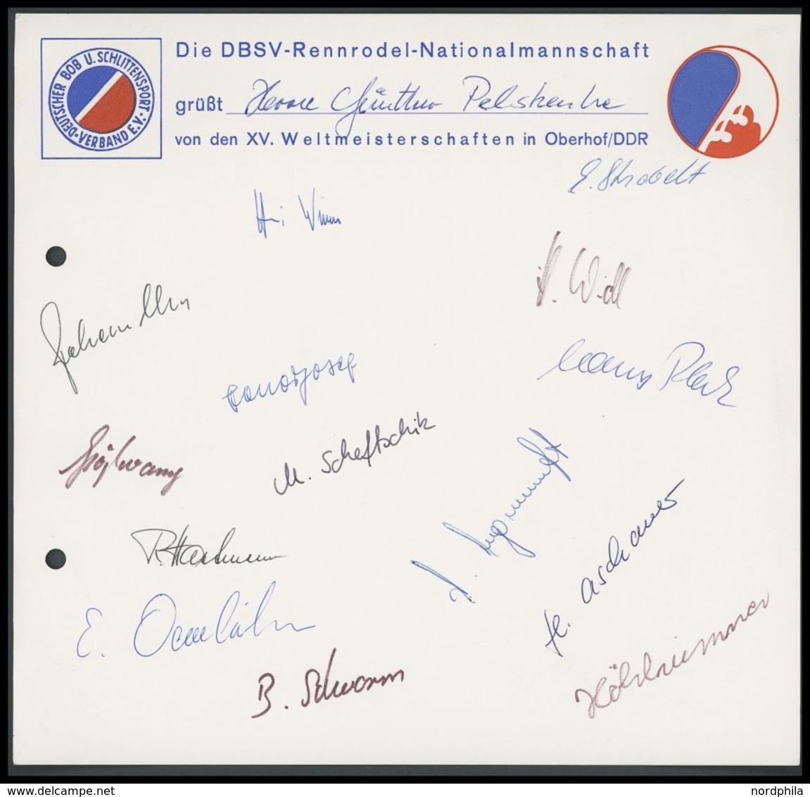 SPORT 1985, Erinnerungsgrußblatt Der DBSV Rennrodel Nationalmannschaft Mit Original Unterschriften Von 14 Teilnehmern, G - Sonstige & Ohne Zuordnung