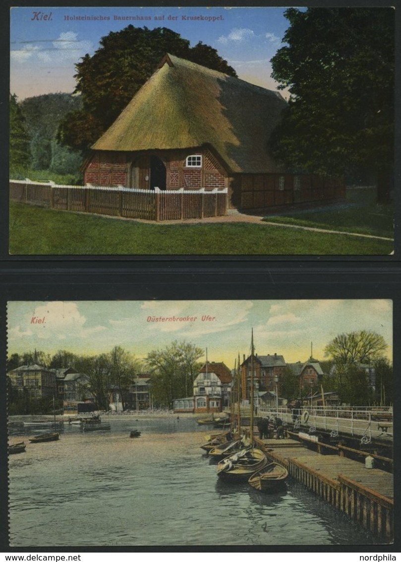 ALTE POSTKARTEN - DEUTSCH KIEL, Sammlung von 200 verschiedenen Ansichtskarten in 2 Briefalben, mit seltenen Lithographie