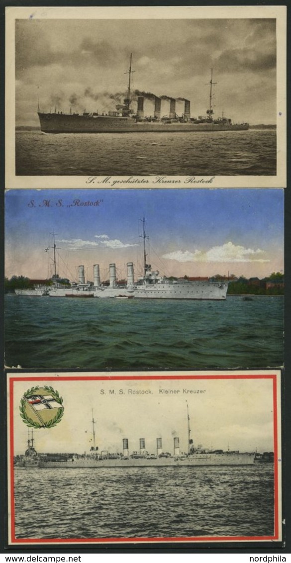 MSP VON 1914 - 1918 S.M.S. Rostock, 3 Verschiedene Gebrauchte Ansichtskarten, Pracht - Guerre