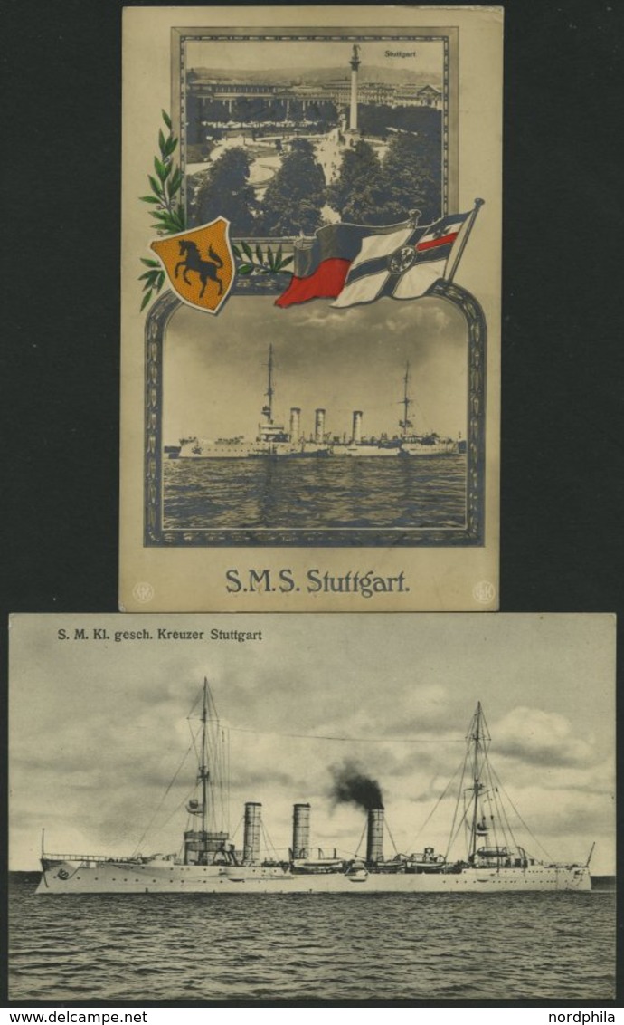 ALTE POSTKARTEN - SCHIFFE KAISERL. MARINE S.M.S. Stuttgart, 2 Ungebrauchte Karten - Krieg