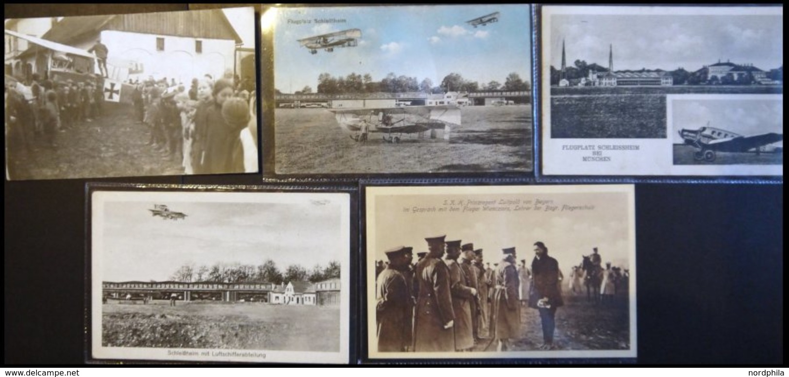 ALTE POSTKARTEN - FLUGZEUGE Flugplatz Schleissheim, 5 Verschiedene Ansichtskarten, Dabei Prinzregent Mit Fluglehrer Wien - Airplanes