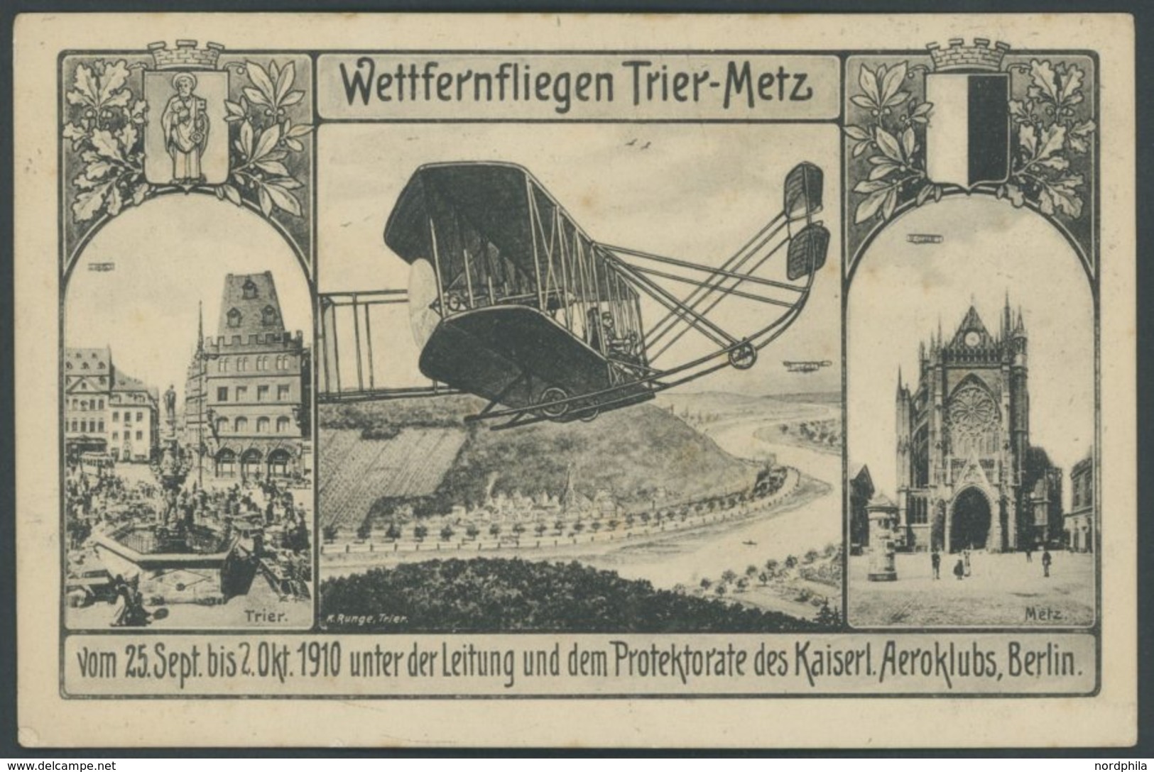 ALTE POSTKARTEN - FLUGZEUGE Wettfernfliegen Trier-Metz, 25.9.-2.10.1910 Unter Der Leitung Und Dem Protektorate Des Kaise - Aerei