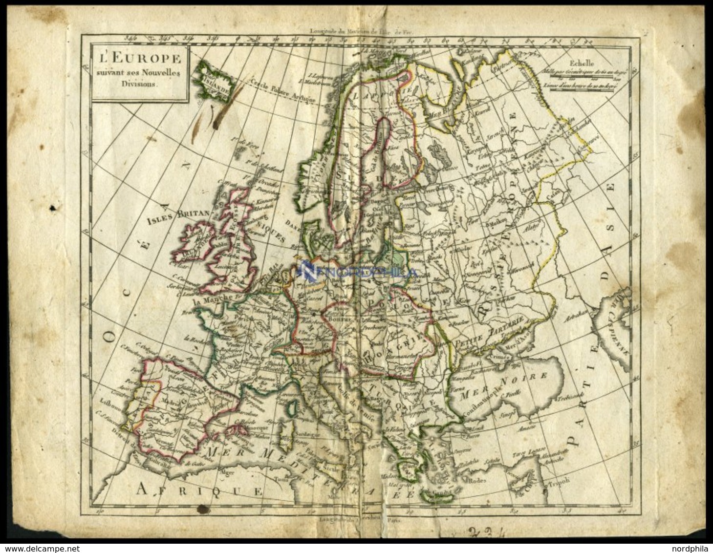 Generalkarte, L`Europe, Grenzkolorierter Kupferstich Aus Delamarché Petit Atlas Um 1785 - Altri & Non Classificati