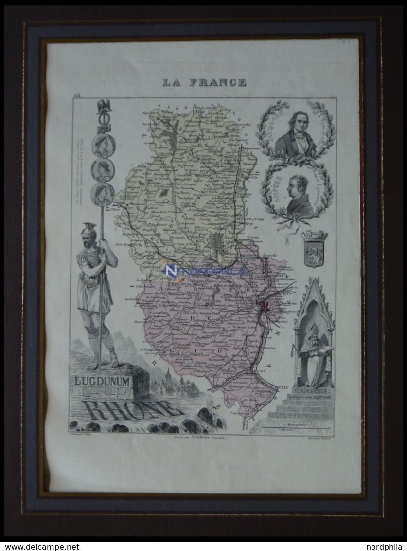 Departement Rhone Mit Dekorativer Personenstaffage, Farbiger Stahlstich Von M. Vuillemin, Paris 1870 - Altri & Non Classificati