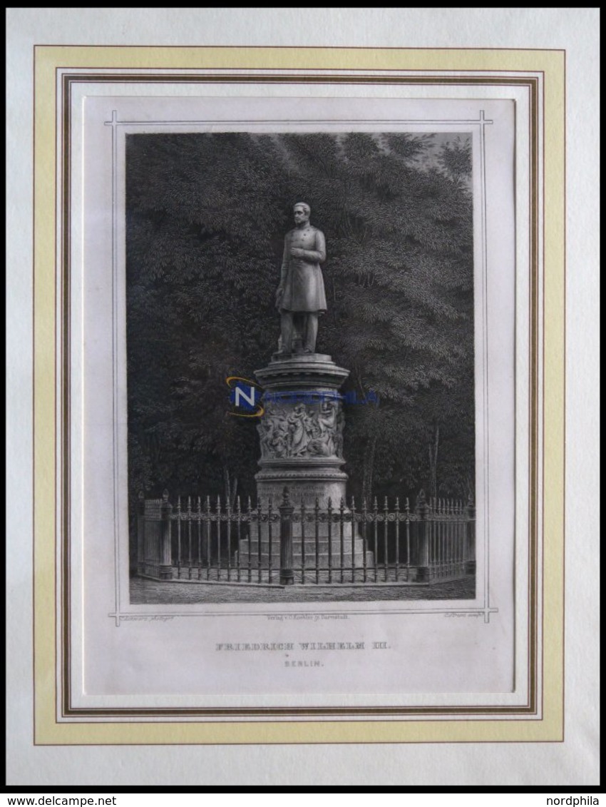 BERLIN: Denkmal Friedrich Wilhelm III., Stahlstich Von Schwarz/Strunz Um 1833 - Lithographies