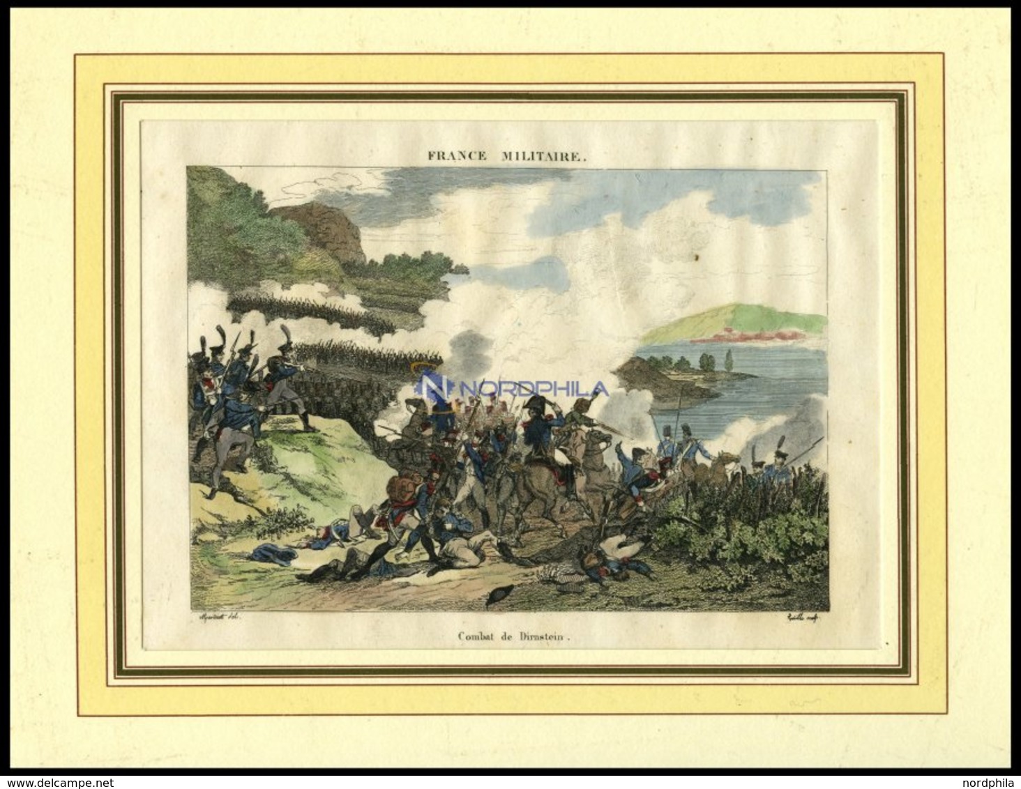 DIRNSTEIN: Schlachtenszene, Kolorierter Kupferstich France Militaire Um 1820 - Lithografieën