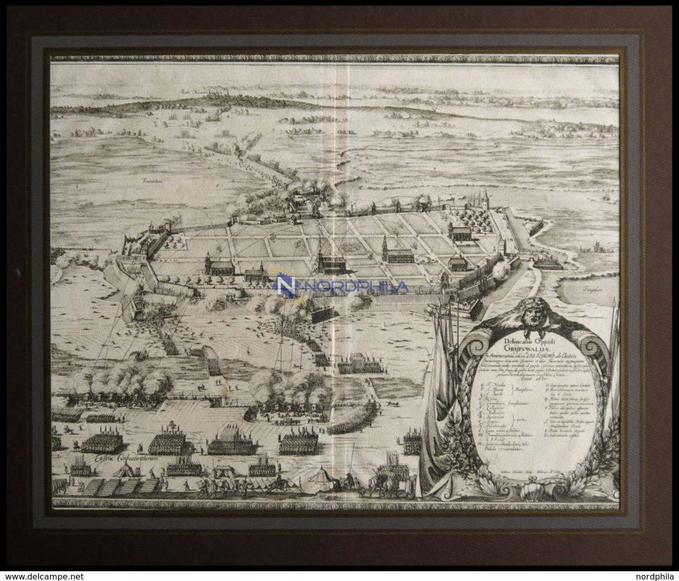 GREIFSWALD In Pommern, Dekorative Darstellung Von Der Belagerung Der Stadt, Anno 1659, Kupferstich Von Pufendorf Aus `Si - Lithographies