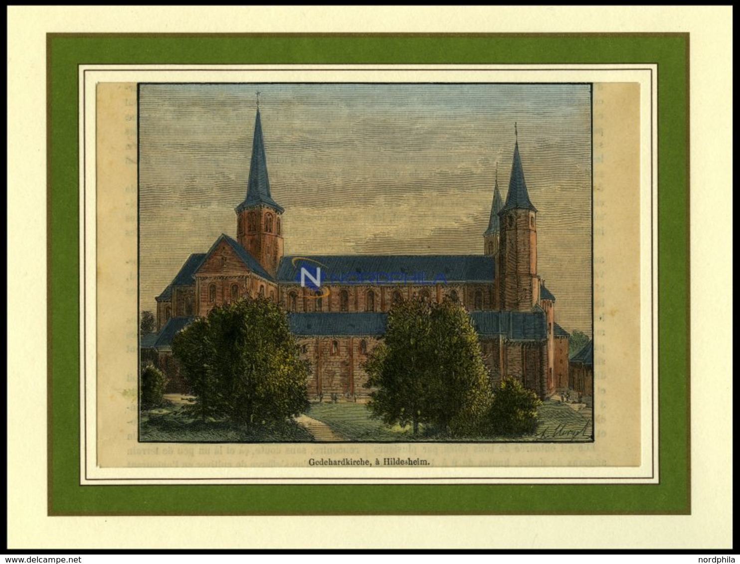 HILDESHEIM: Die Gedehardkirche, Kolorierter Holzstich Aus Malte-Brun Um 1880 - Lithographien