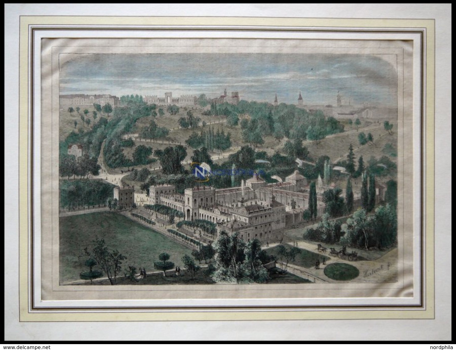 KASSEL: Das Orangerieschloß Mit Der Industrieausstellungshalle, Kolorierter Holzstich Um 1880 - Lithographies