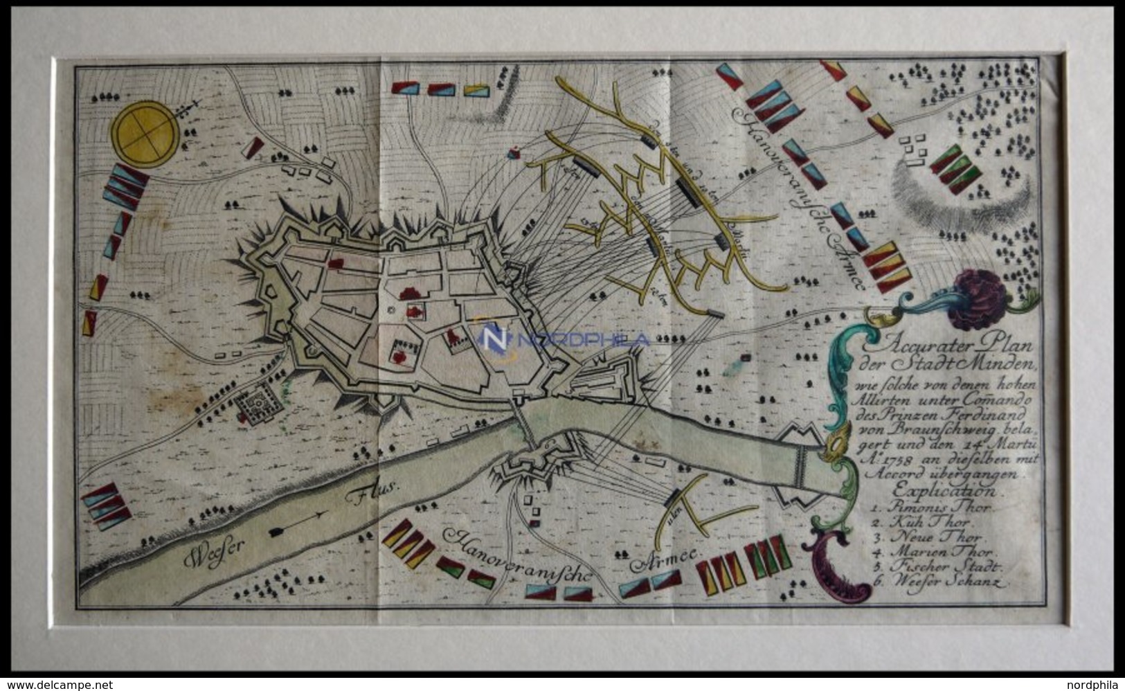 MINDEN, Festungsplan Der Belagerung Vom 14.5.1758, Altkolorierter Kupferstich Von Ca. 1760 - Lithographien