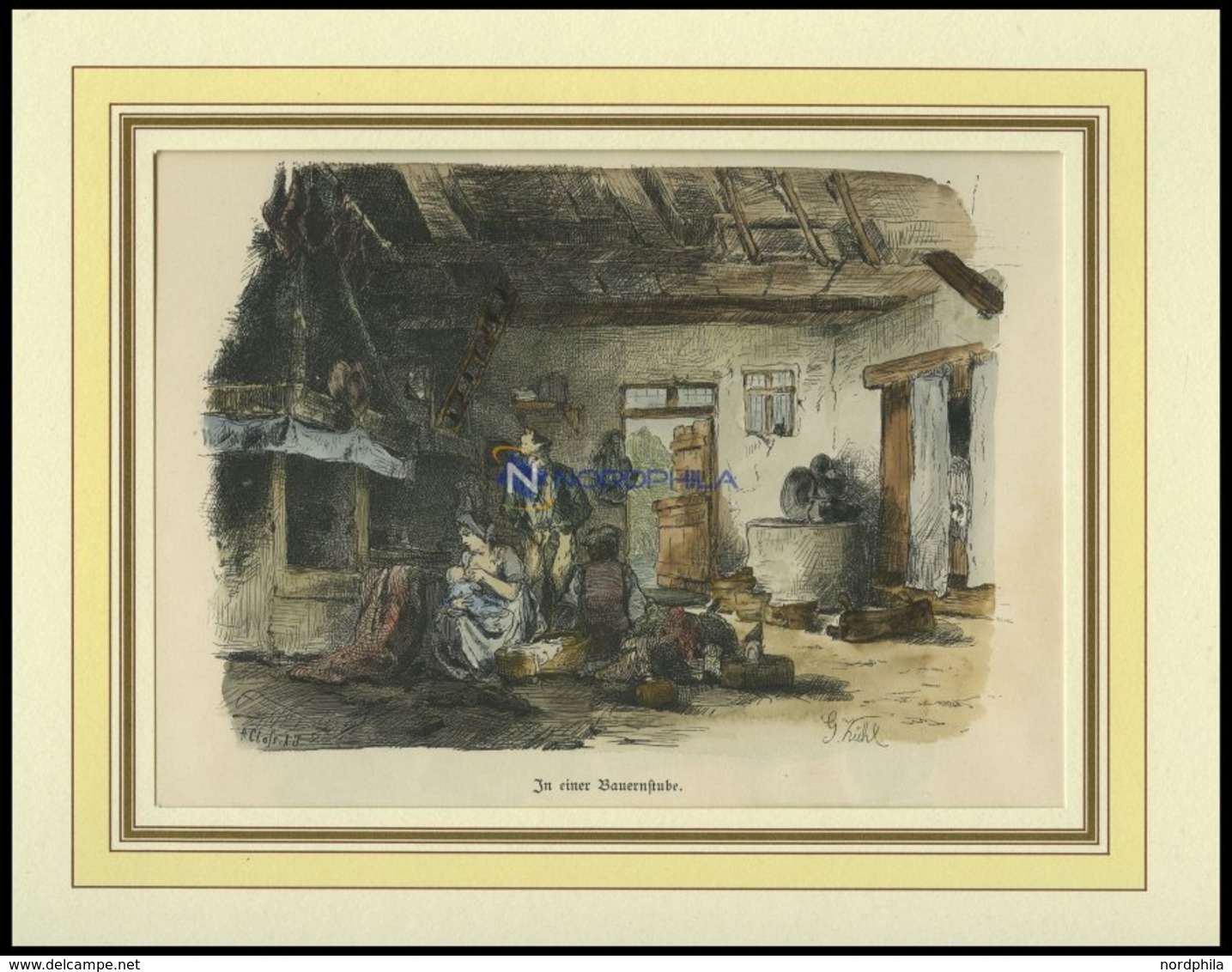 POMMERN: In Einer Bauernstube, Kolorierter Holzstich Von Kühl Von 1881 - Lithographien