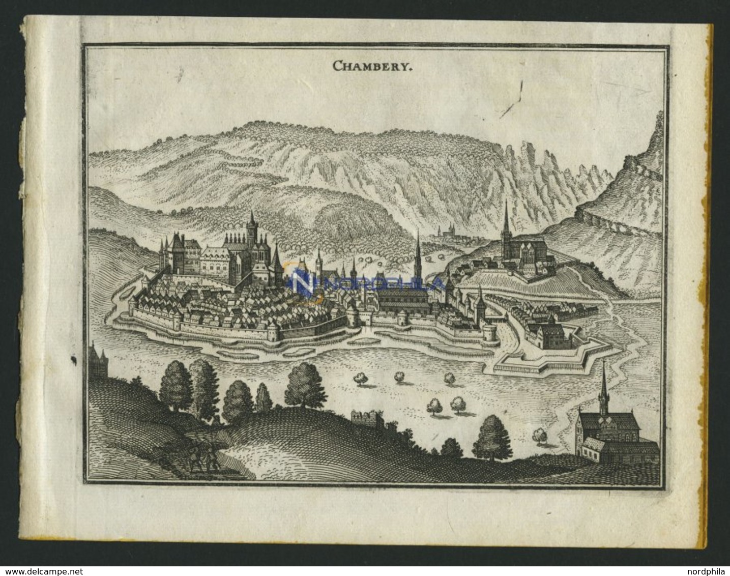 CHAMBERY, Gesamtansicht, Kupferstich Von Merian Um 1645 - Lithographien