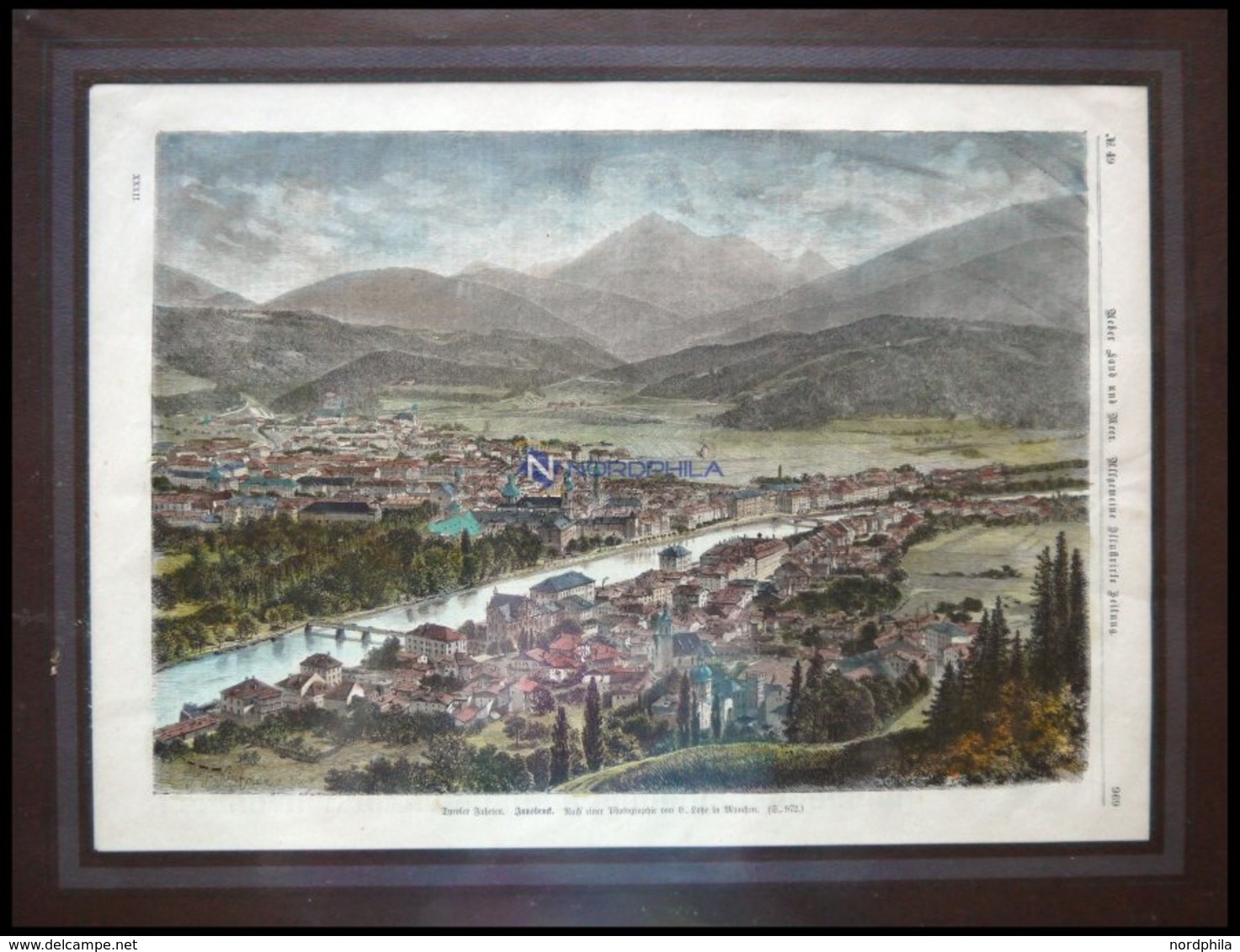 INNSBRUCK, Gesamtansicht, Kolorierter Holzstich Um 1880 - Litografia