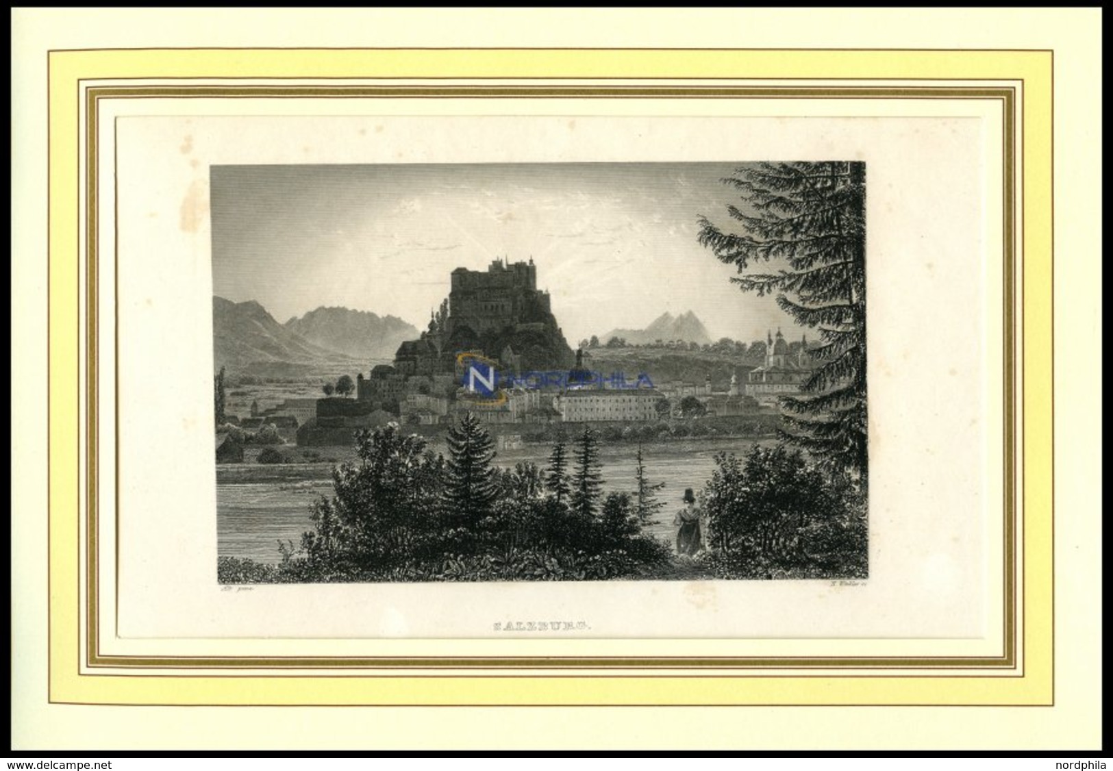 SALZBURG, Gesamtansicht, Stahlstich Von Alt/Winkles Um 1840 - Lithographies