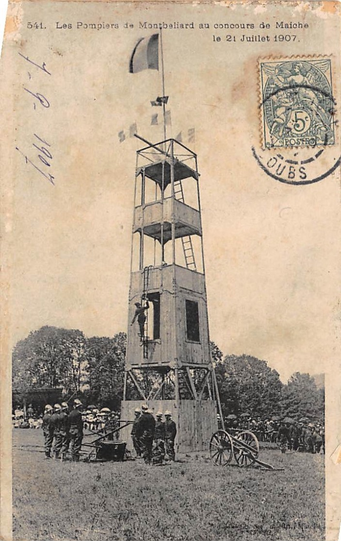 MAICHE : Les Pompiers De Montbeliard Au Concours De Maiche Le 21 Juillet 1907 - Etat (recollée) - Other & Unclassified