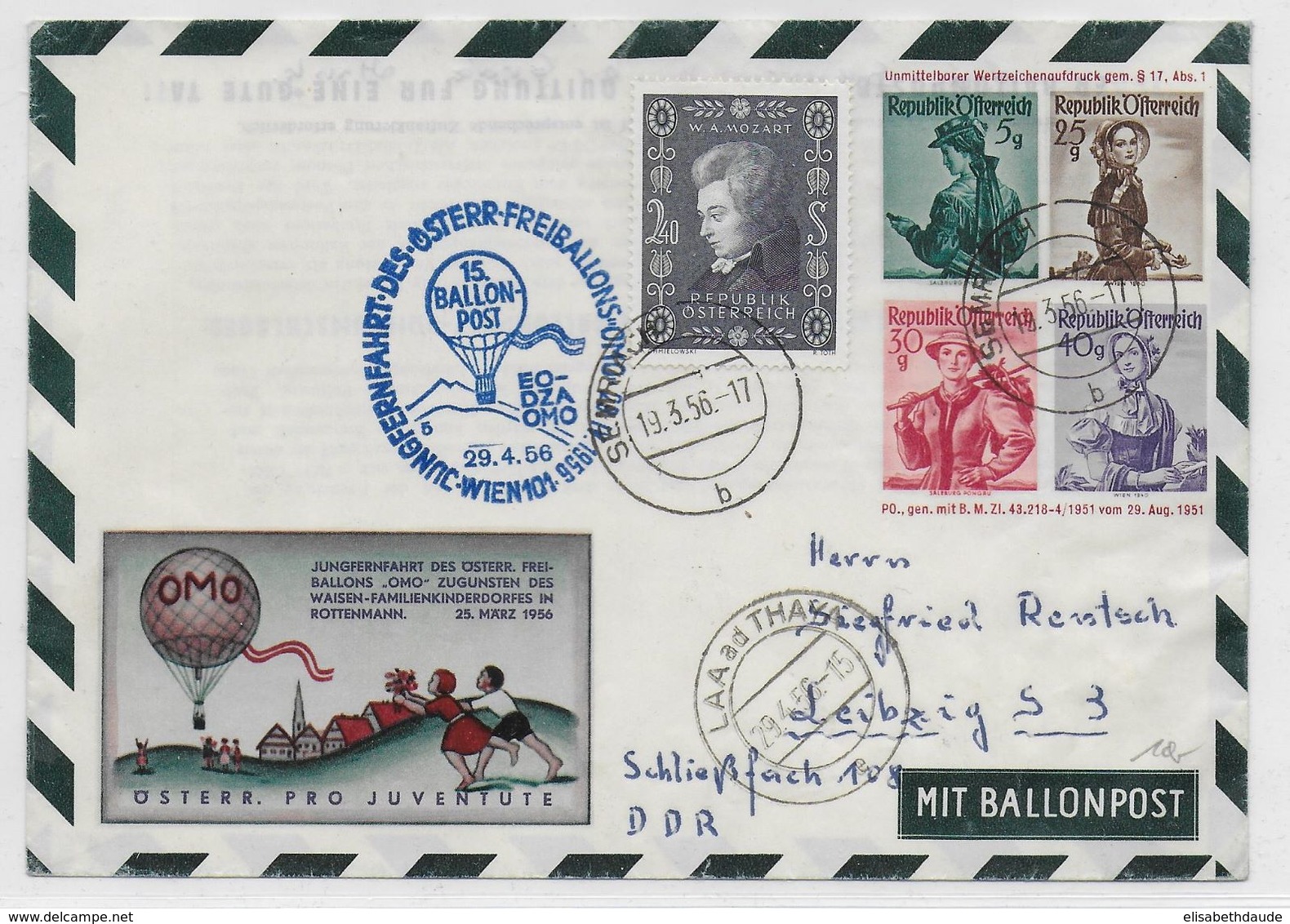 AUTRICHE - BALLONPOST PRO JUVENTUTE - 1956 - ENVELOPPE ENTIER POSTAL Par BALLON De SEMRIACH - Ballonpost