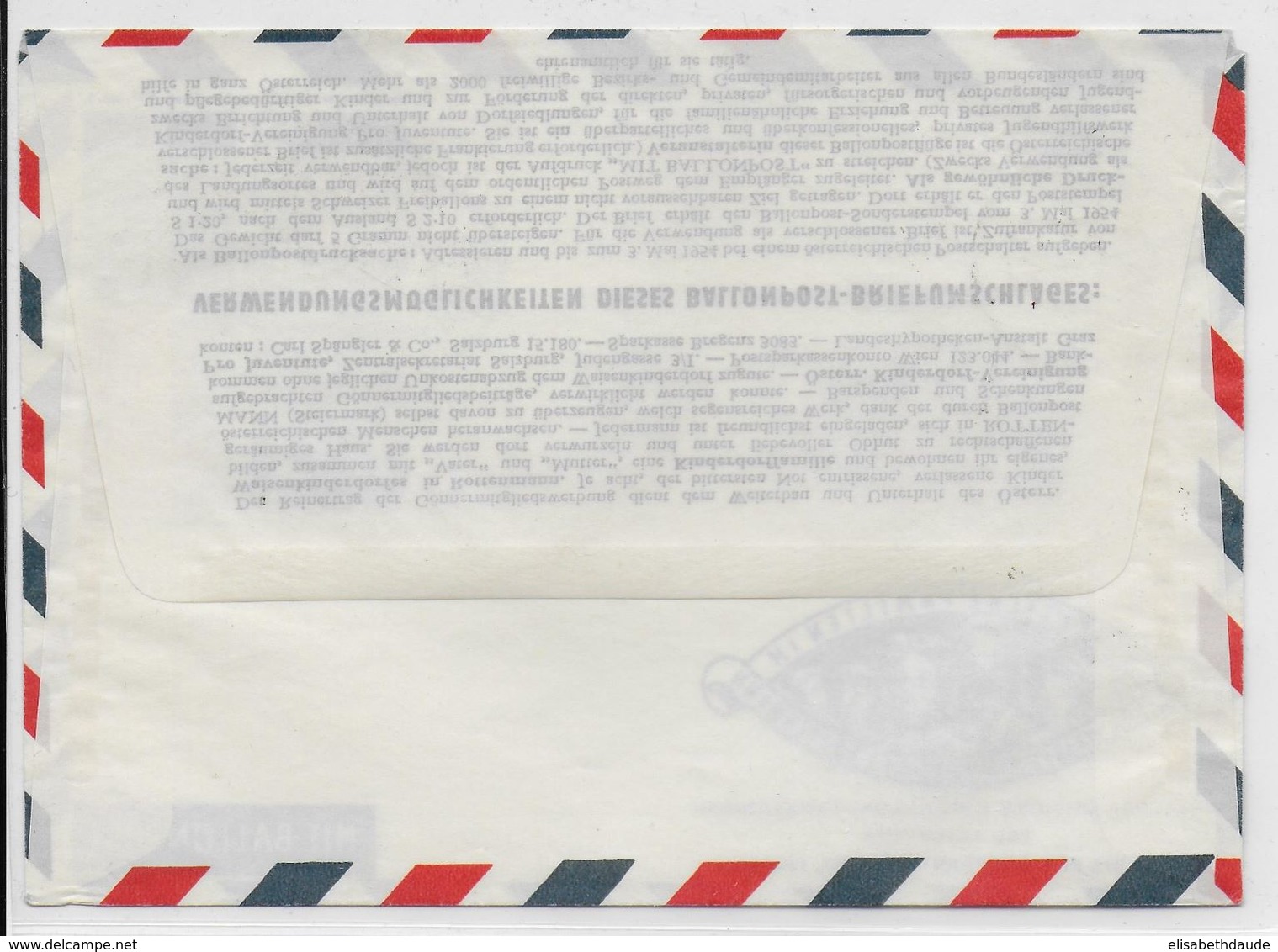 AUTRICHE - BALLONPOST PRO JUVENTUTE - 1954 - ENVELOPPE ENTIER POSTAL Par BALLON De SALZBURG - Globos