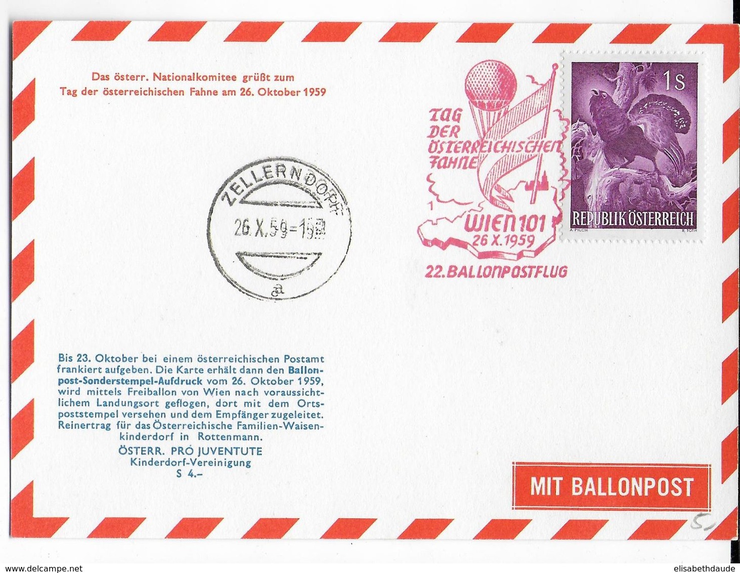 AUTRICHE - BALLONPOST PRO JUVENTUTE - 1959 - CARTE ILLUSTREE (VOIR DOS) Par BALLON De WIEN - Ballonpost