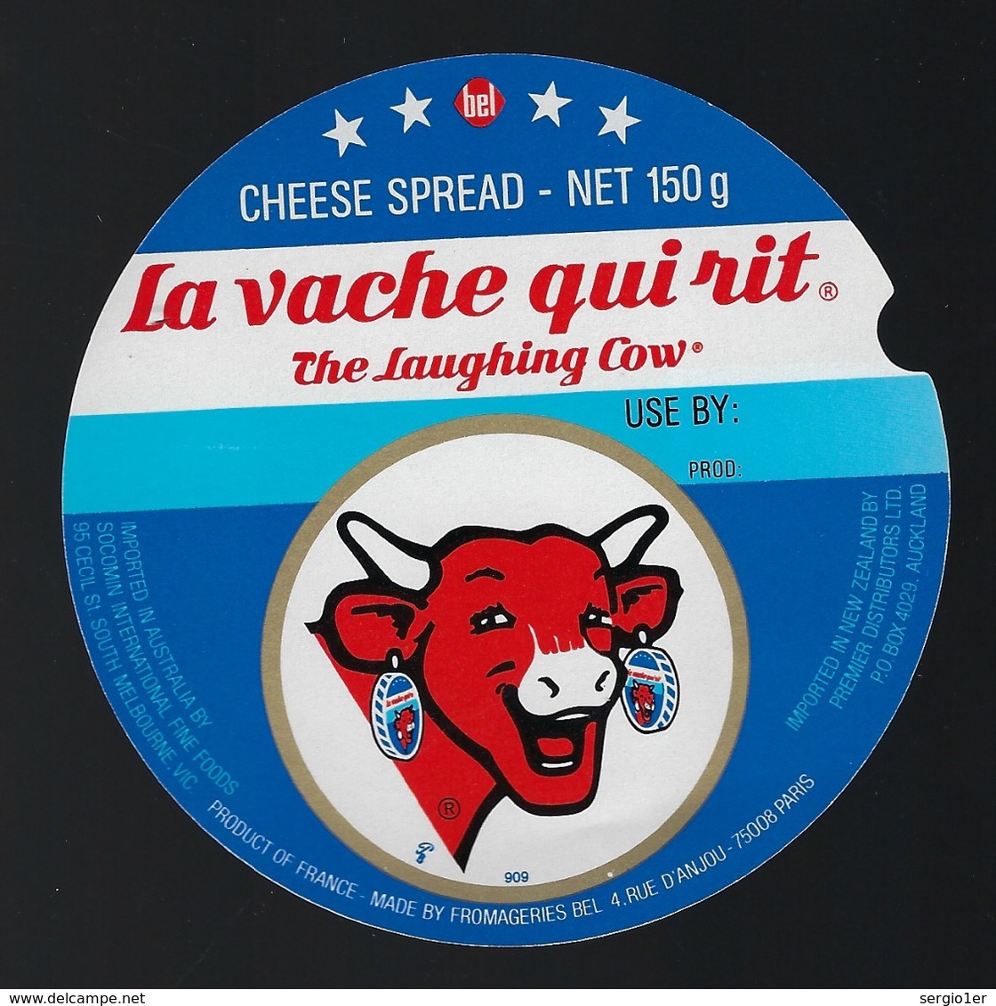Etiquette Fromage La Vache Qui Rit  "   The Laughing Cow Cheese Spread  150 Grammes  " - Fromage