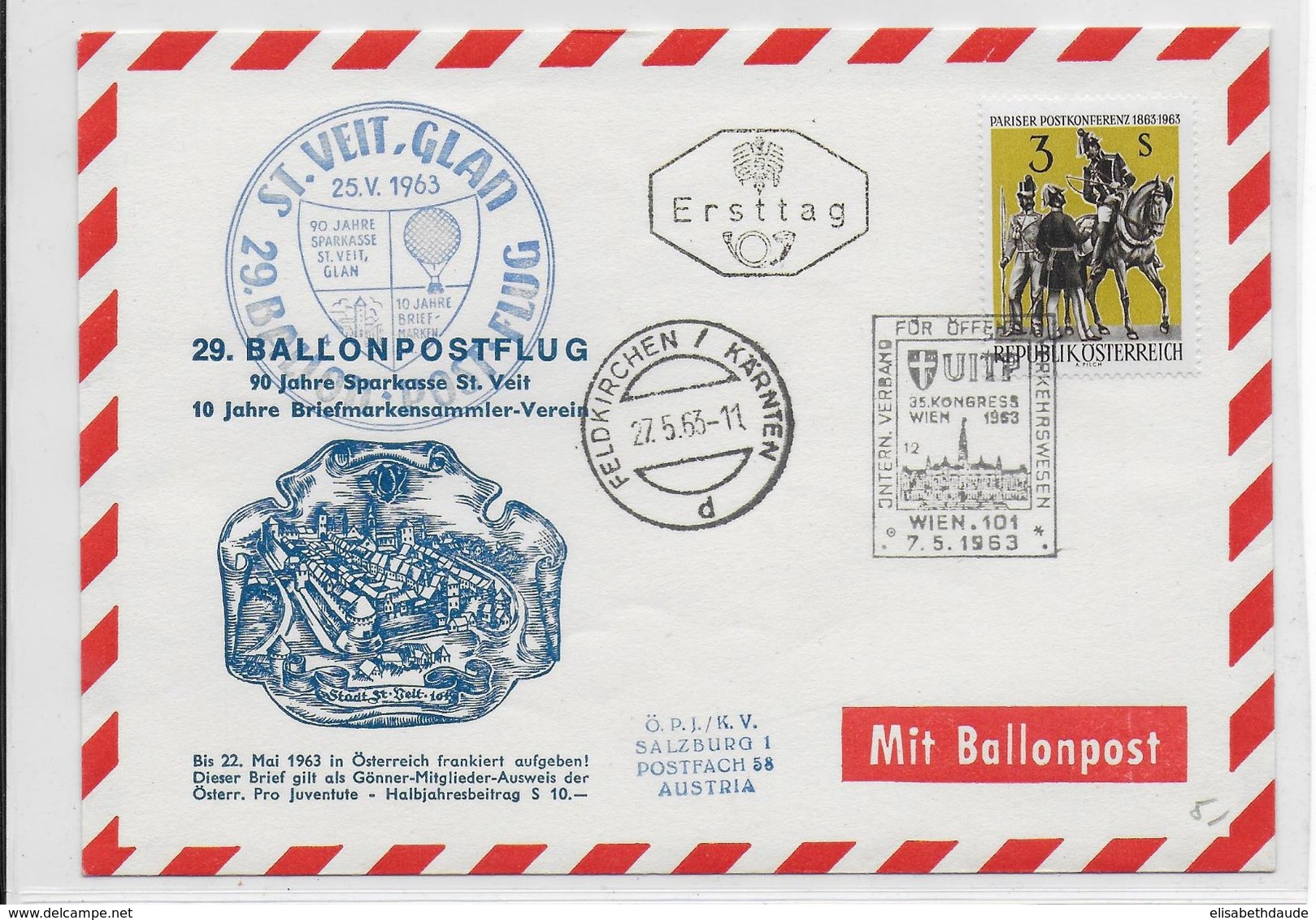 AUTRICHE - BALLONPOST PRO JUVENTUTE - 1963 - ENVELOPPE ILLUSTREE Par BALLON - Par Ballon