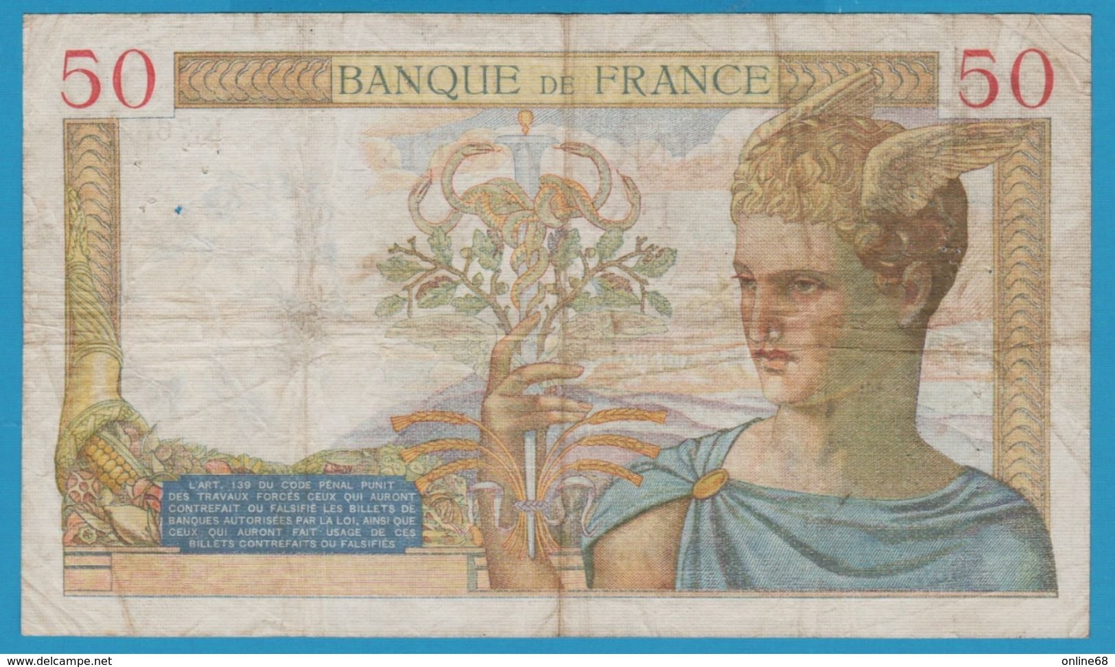 FRANCE 50 Francs CERES	17.02.1938	Serie K.7654 - 50 F 1934-1940 ''Cérès''