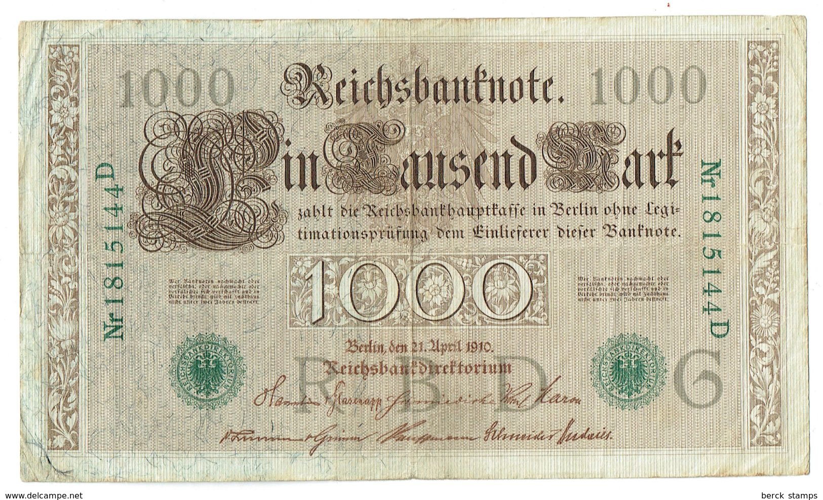 Billet - ALLEMAGNE - 1000 Mark - Berlin 21 Avril 1910 - 1.000 Mark