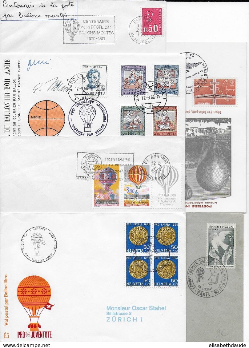 BALLONS / MONTGOLFIERES / ZEPPELINS - ENSEMBLE De 20 DOCUMENTS Dont BEAUCOUP TRANSPORTES PAR BALLON - 4 SCANS - Airships