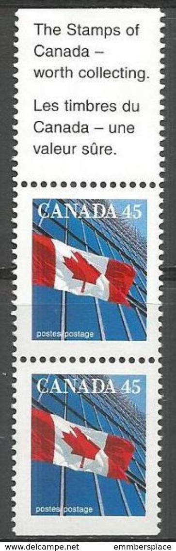 Canada  - 1995 Canadian Flag 45c Pair With Tab MNH **   Sc 1361as - Neufs