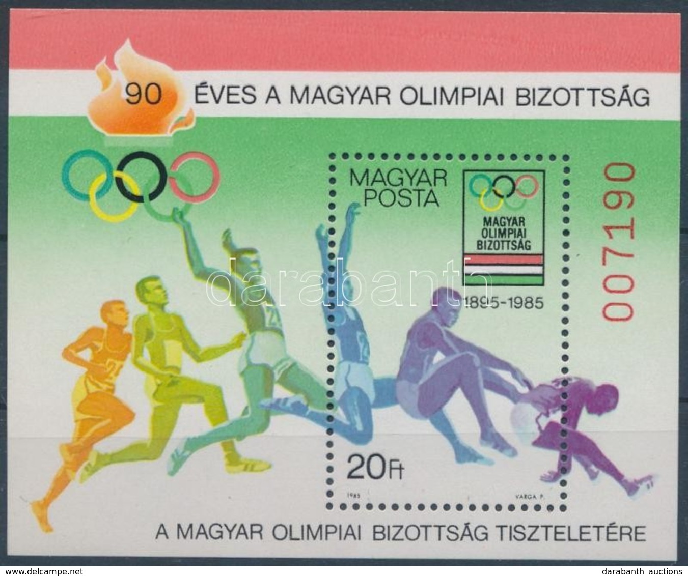 ** 1985 90 éves A Magyar Olimpiai Bizottság Blokk, A Magyar Posta Ajándéka Hátoldali Felirattal (26.000) - Altri & Non Classificati