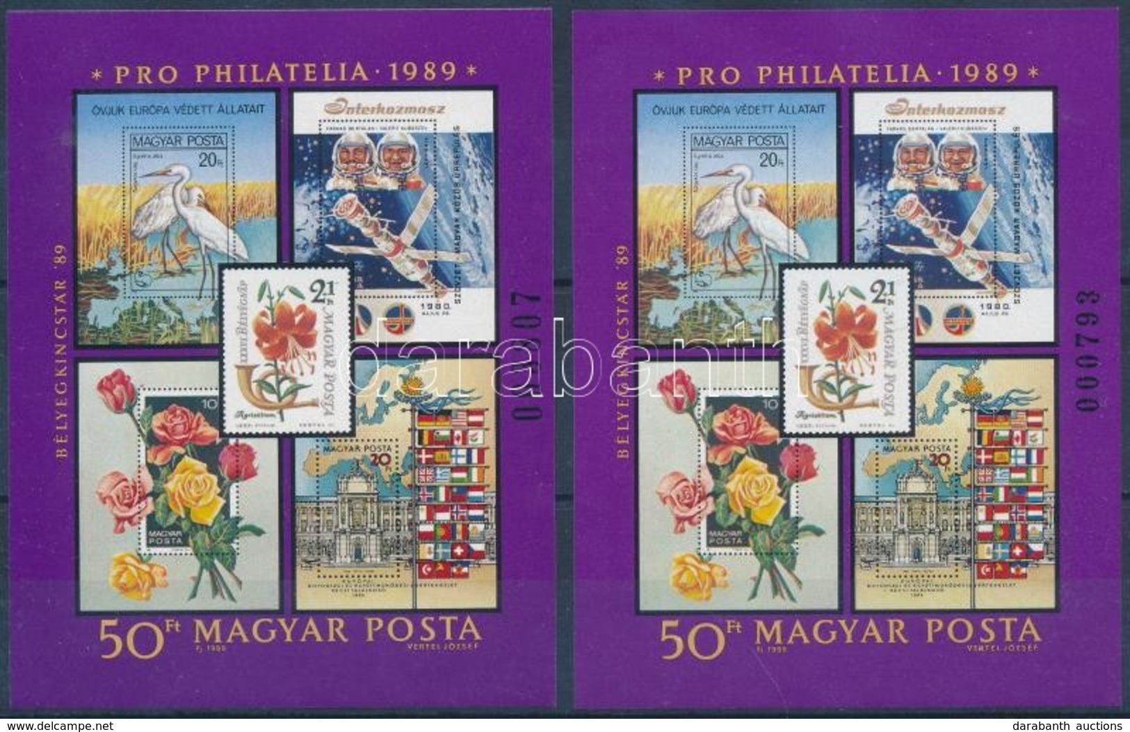 ** 1989 2 Db Pro Philatelia Blokk Bélyegkincstár Felirattal, Kétféle Sorszámmal (20.000) - Other & Unclassified