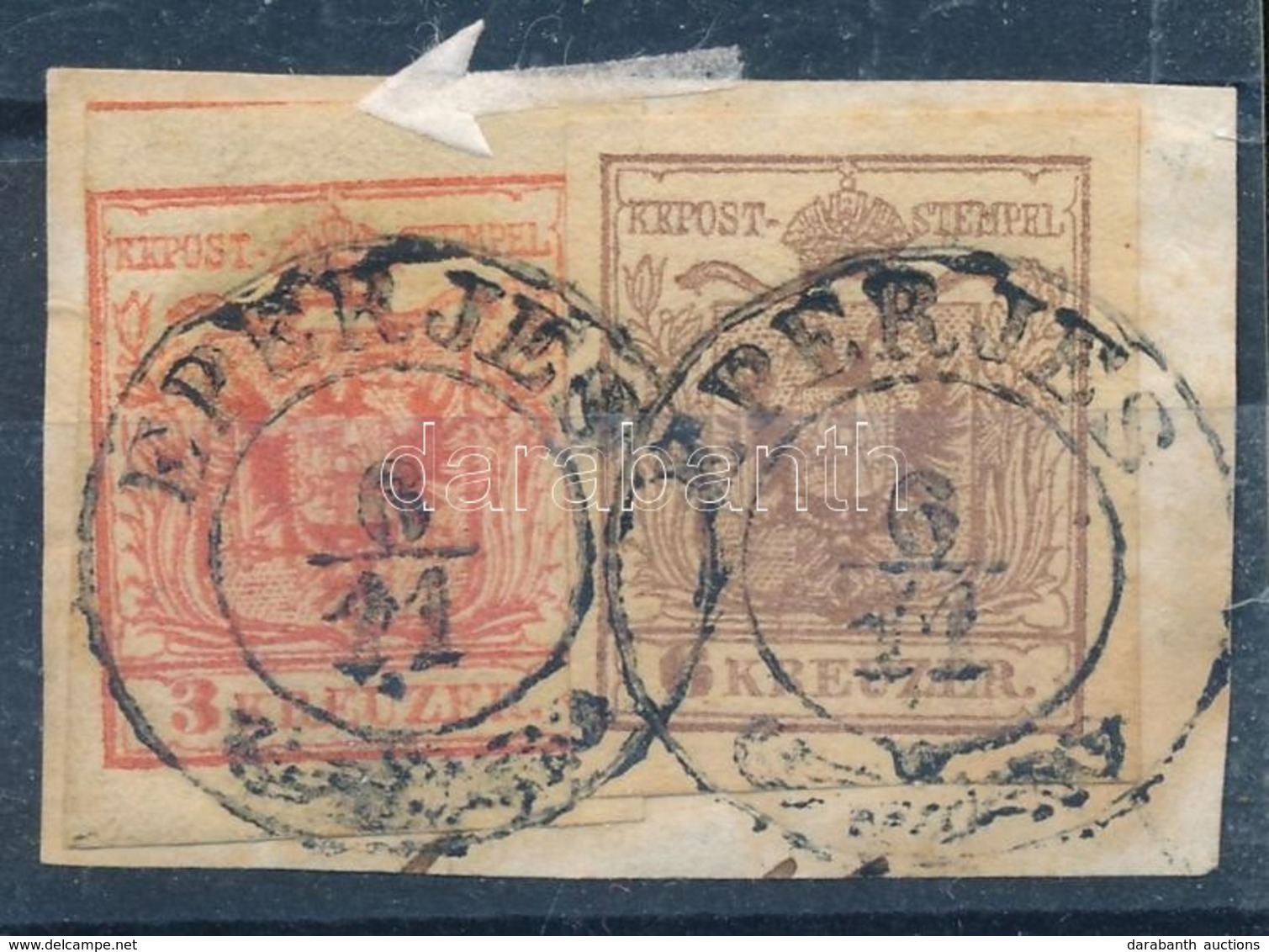 1850 3kr + 6kr Lépcsős Bérmentesítés Kivágáson ,,EPERJES' - Other & Unclassified