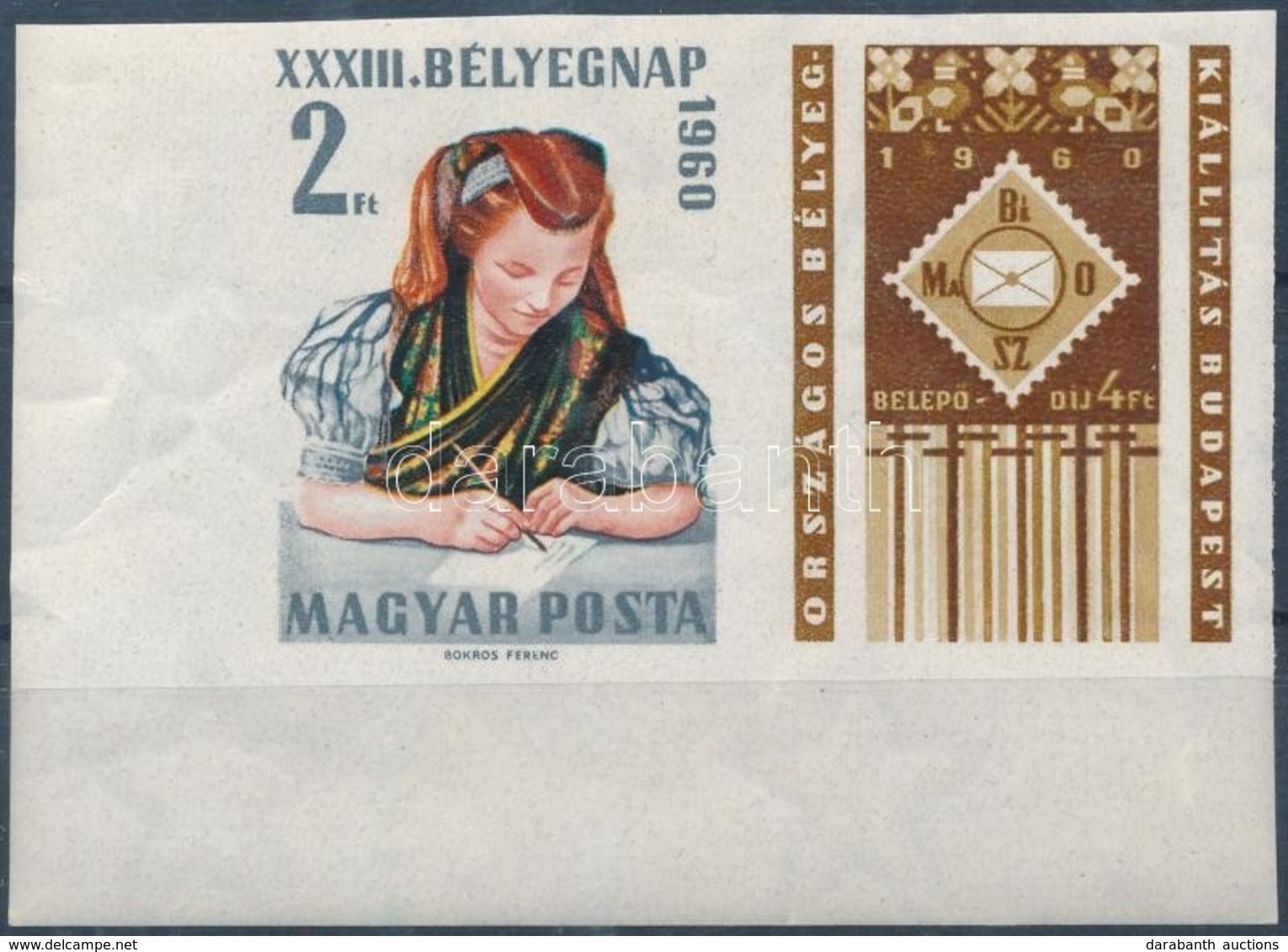 ** 1960 Bélyegnap (33.) Vágott ívsarki Szelvényes Bélyeg (4.000) - Other & Unclassified