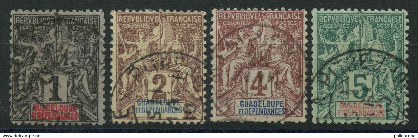 Guadeloupe (1892) N 27 à 30 (o) - Oblitérés