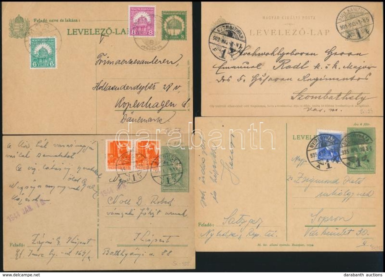 1901-1965 9 Db Futott Díjjegyes Levelezőlap, Közte Kiegészítések, Szép Bélyegzések - Other & Unclassified