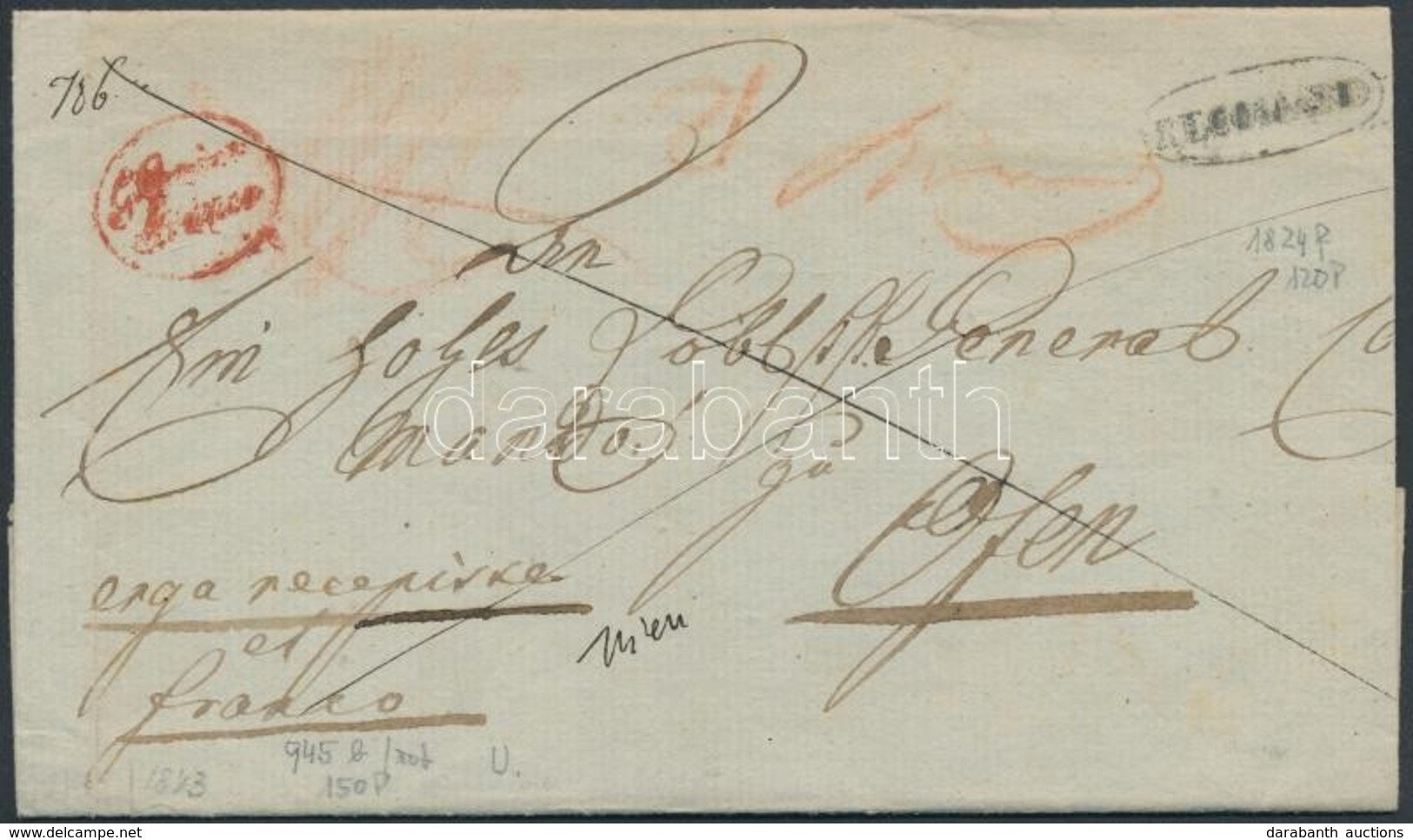 1843 Franco Ajánlott Levél / Franco Registered Cover, Piros / Red 'G.Canisa / Franco' + 'RECOMEND' - Altri & Non Classificati