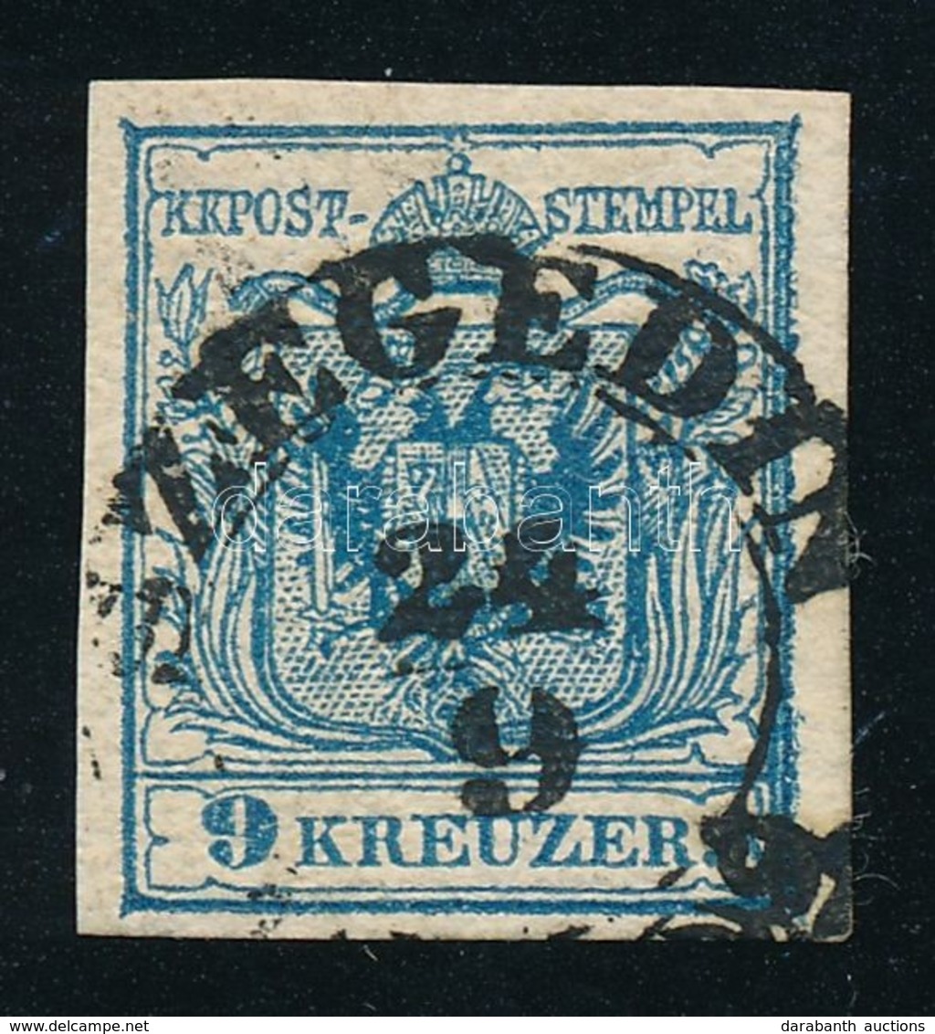 O 1850 9kr HP III Sötétkék, ívszéli Nyomat ,,SZEGEDIN' Certificate: Steiner - Sonstige & Ohne Zuordnung