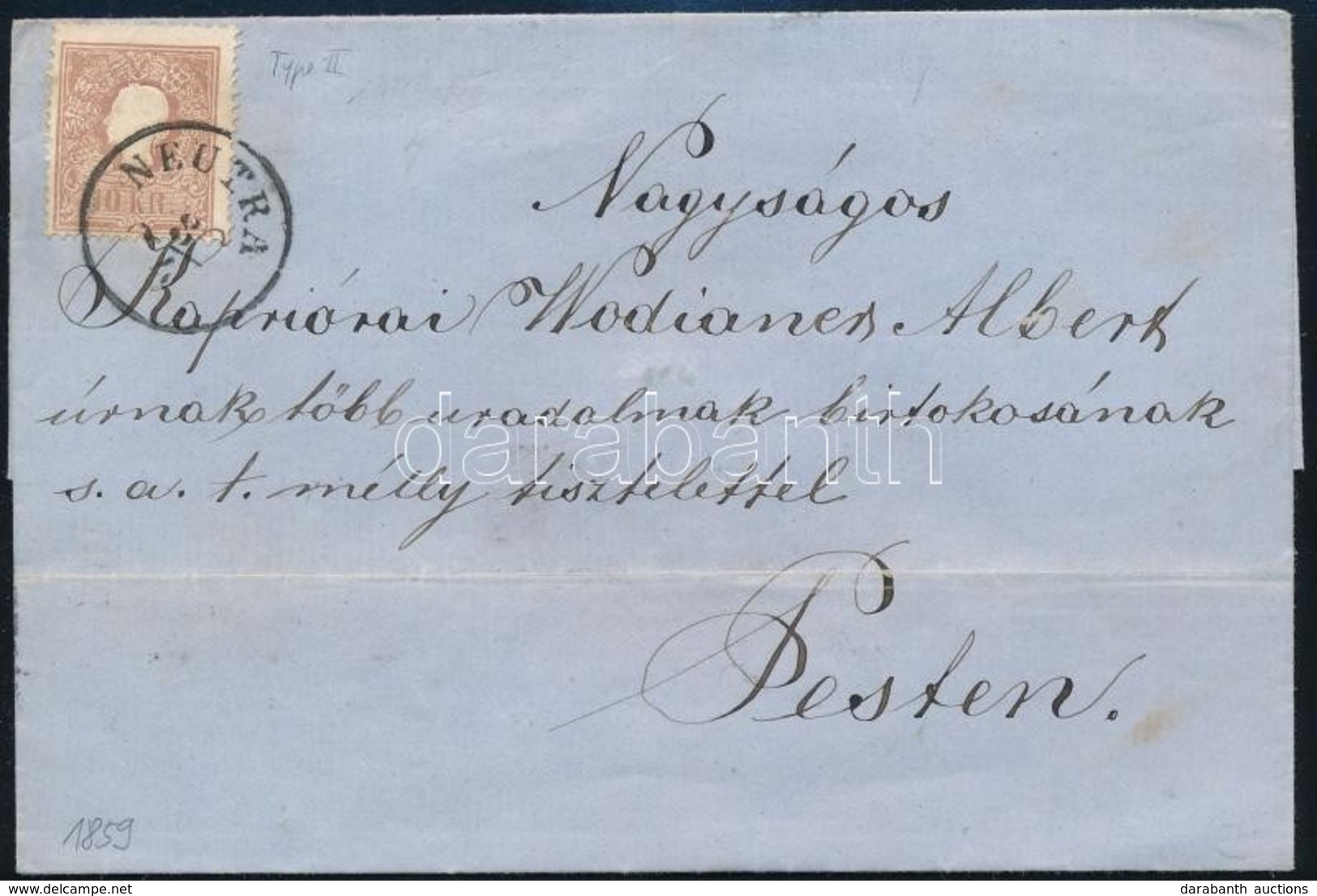 1859 10kr II Levélen 'NEUTRA' - 'PESTH' - Other & Unclassified