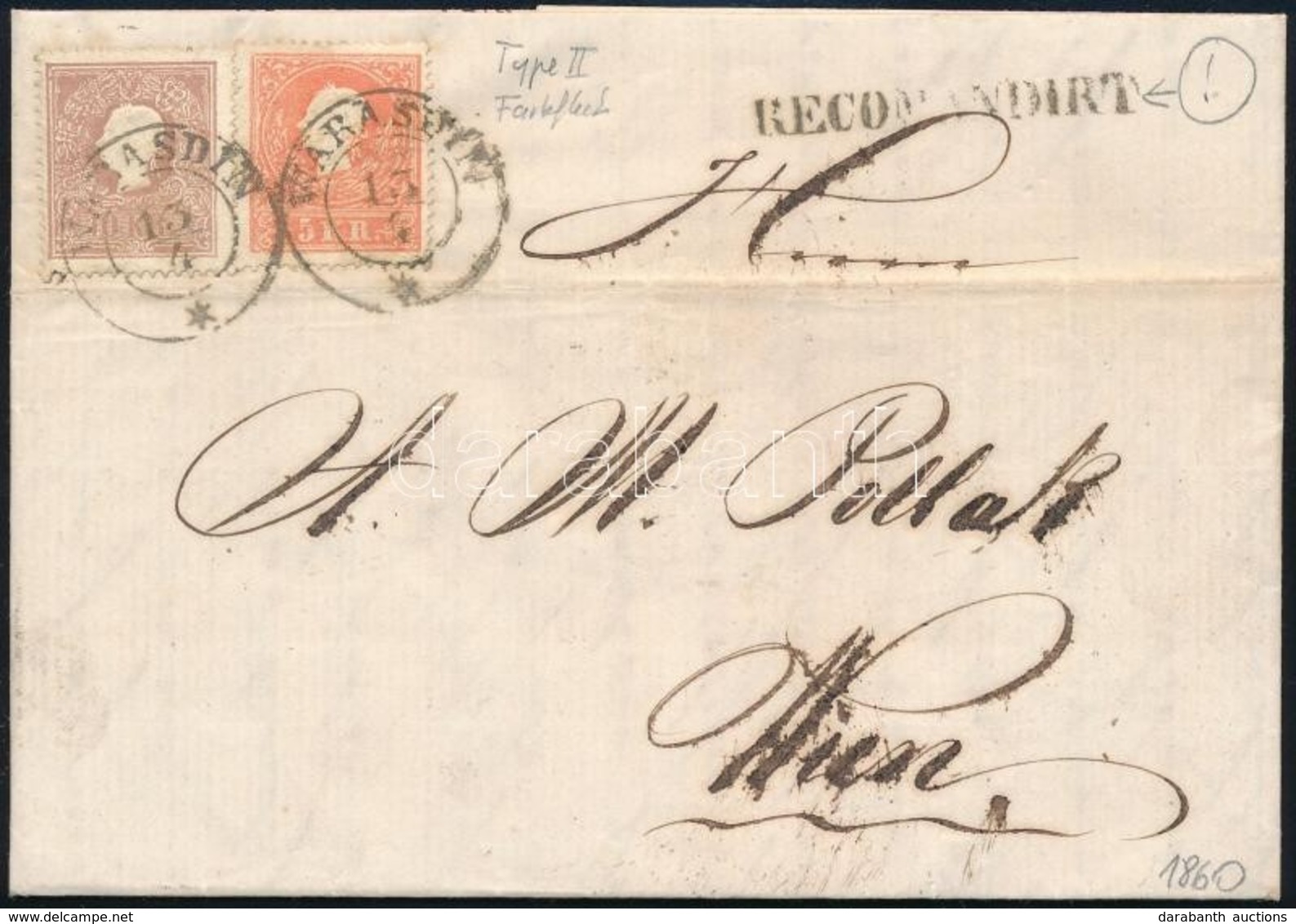 1860 5kr +10 Kr + A Hátoldalon Elvágott 10kr Ajánlott Levélen 'WARASDIN' - 'WIEN' - Other & Unclassified