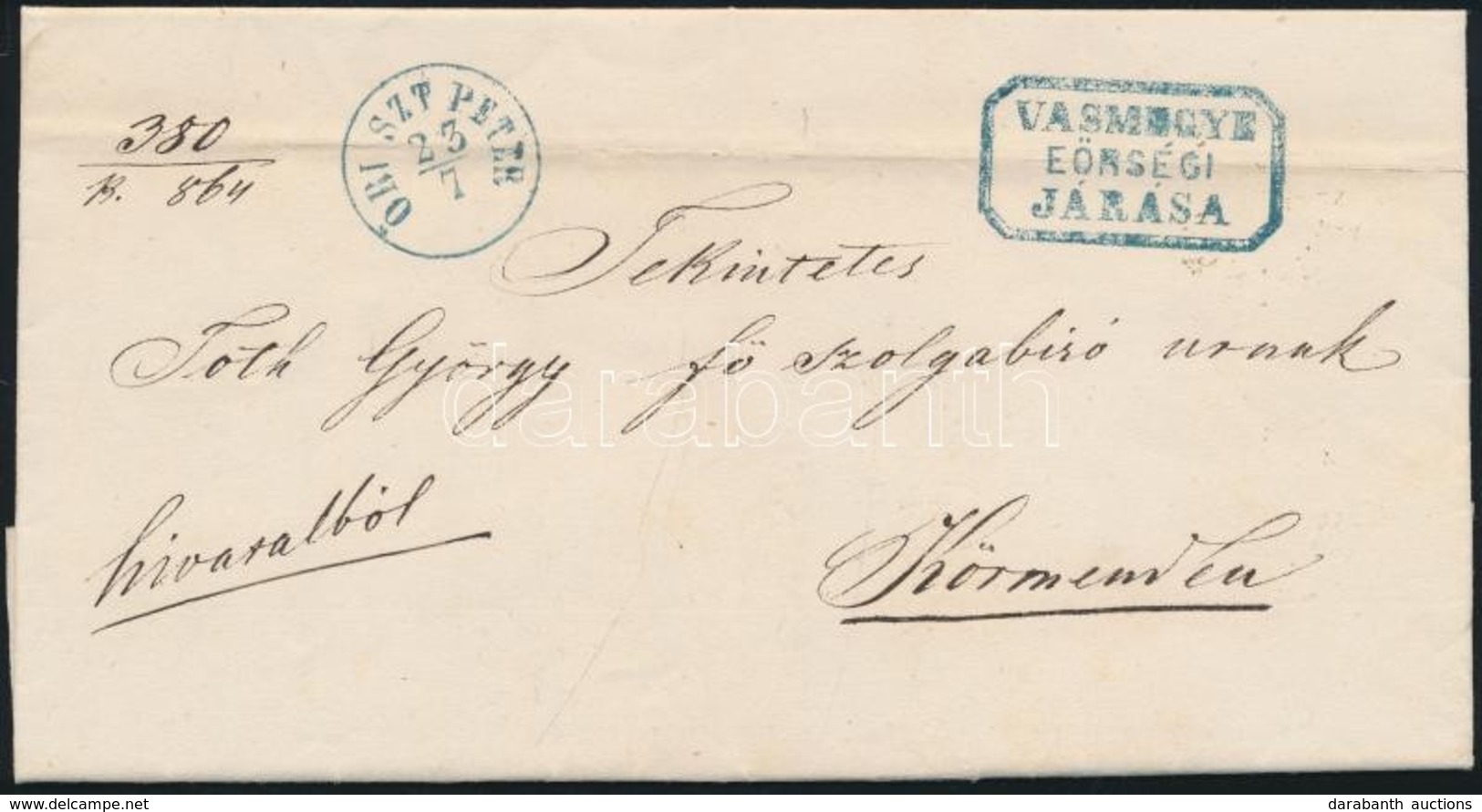 1864 Ex Offo Kék / Blue 'ÖRI SZT.PÉTER' + Kék / Blue 'VASMEGYE EÖRSÉGI JÁRÁSA' - 'KÖRMEND' - Other & Unclassified