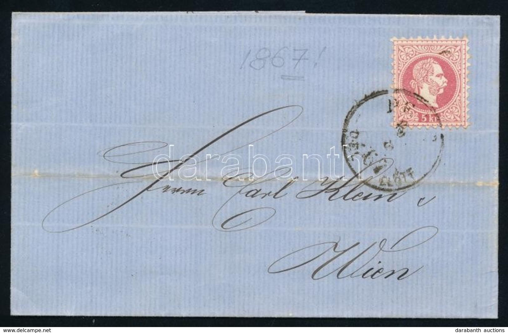 1867 5kr Levélen/ On Cover ,,PEST DÉL ELŐTT' - ,,WIEN' - Other & Unclassified