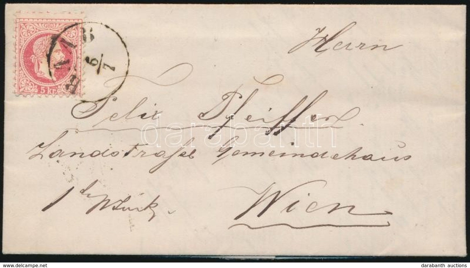 1867 5kr Levélen 'RAAB' - 'WIEN' - Autres & Non Classés