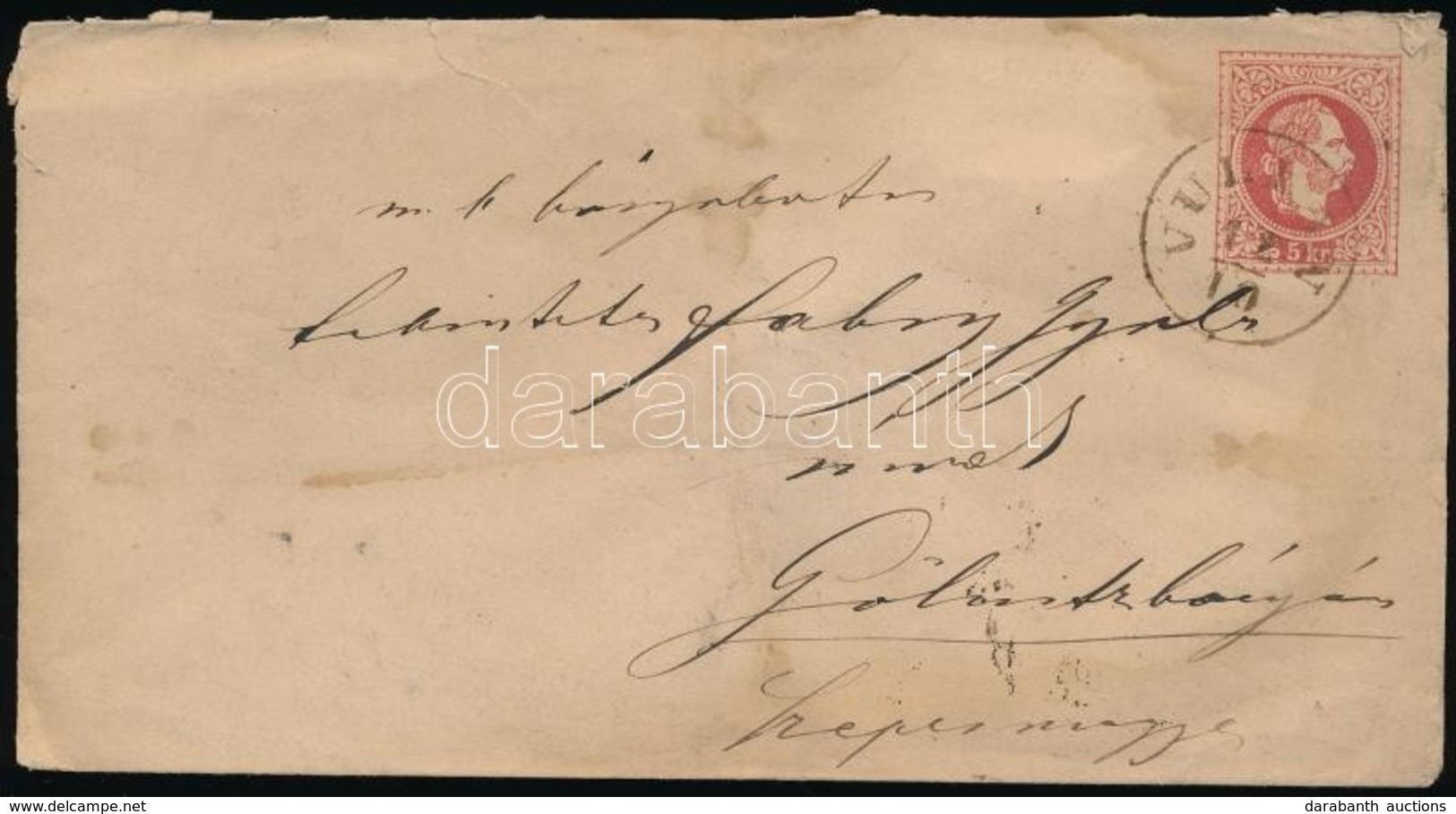 1868 5kr Díjegyes Boríték / PS-cover 'VULKAN' - 'KASSA' - 'GÖLLNITZ' - Other & Unclassified