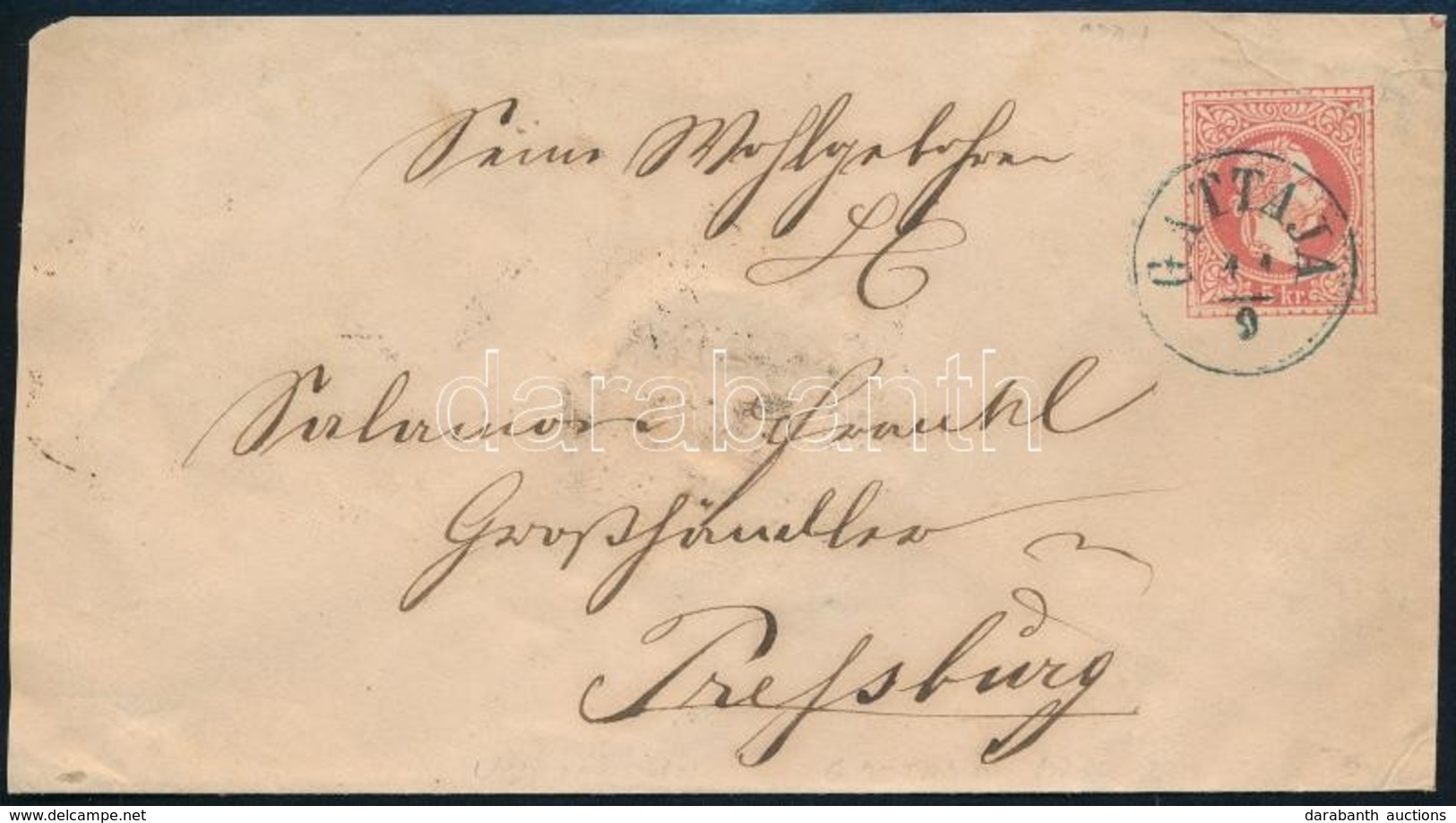 1869 5kr Díjjegyes Boríték / PS-cover, Kék / Blue 'GATTAJA' -'DETTA' - 'POZSONY' - Other & Unclassified