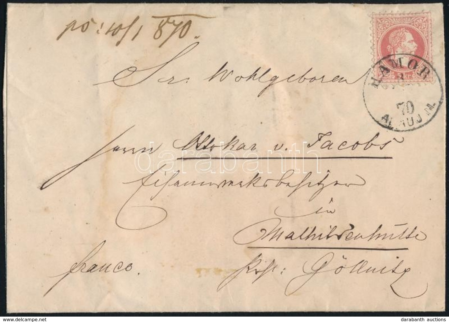 1870 5kr Levélen / On Cover 'HÁMOR / ABAÚJ M.'- 'GÖLLNITZ' -  Mathildenmühle - Autres & Non Classés