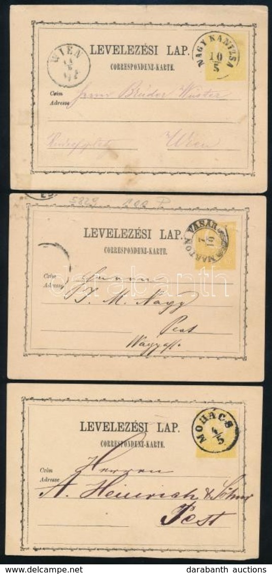 1871 3 Db 2kr Díjjegyes Levelezőlap, II. Típus Sárga Színben / 2kr PS-cards, II. Type - Other & Unclassified