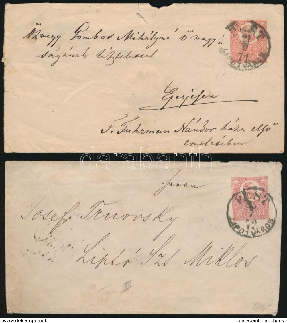 1871-1872 2 Db Díjjegyes Levél 'PEST / LIPÓTVÁROS' Bélyegzéssel - Other & Unclassified