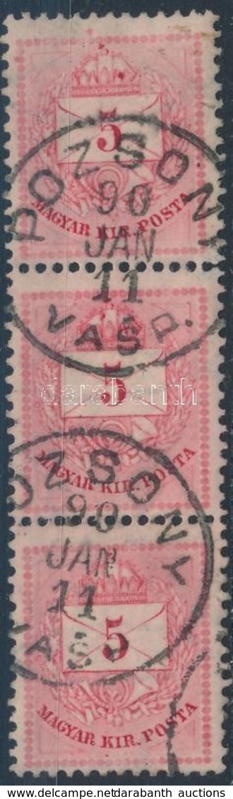 O 1881 Színesszámú 5kr Függőleges 3-as Csíkban 'POZSONY / VASP.' Szép Bélyegzéssel, átszivárgó Nyomat - Otros & Sin Clasificación