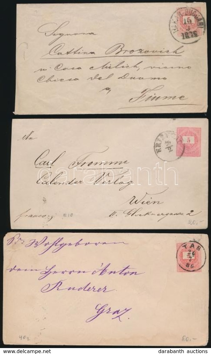 1874-1882 3 Db 5kr Díjjegyes Boríték I, V, VII Vízjellel - Other & Unclassified