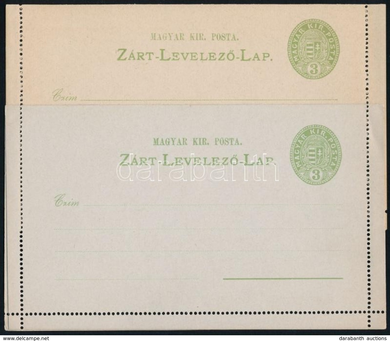 1887 2 Db Használatlan 3kr Díjjegyes Zárt Levelezőlap 2 Klf Szín és Papírváltozatban - Other & Unclassified